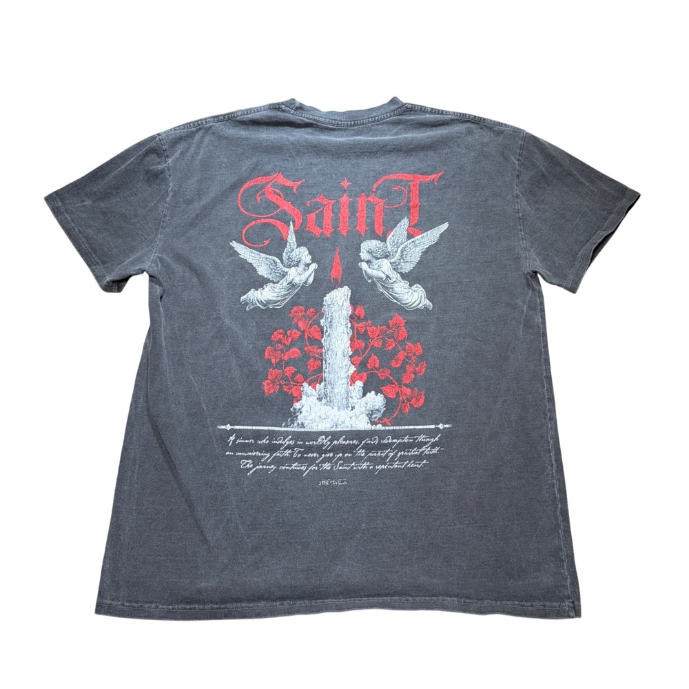 Saint Morta Mens Graphic Tee Washed Black Oversized Boxy Fit Cotton Shirt Small - Picture 2 of 8